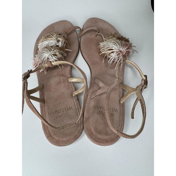 Stuart Weitzman Sandals Womens Size 7.5 Tassel Suede Leather Flat Shoes - Picture 10 of 12